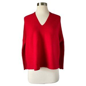 Fuzzi Jean Paul Gaultier Ribbed Sweater Size XS Red Virgin Wool V-neck